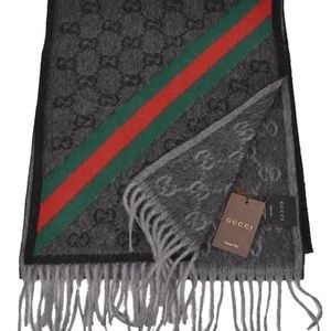 Gucci Grey Black Nikky Wool Scarf